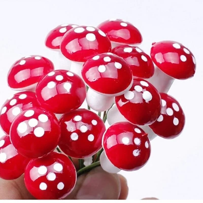 Nuove 100/50/10 pz Mini Funghi in Resina per Giardino delle Fate, Terrario, Decorazioni Artigianali e Picchetti Artificiali