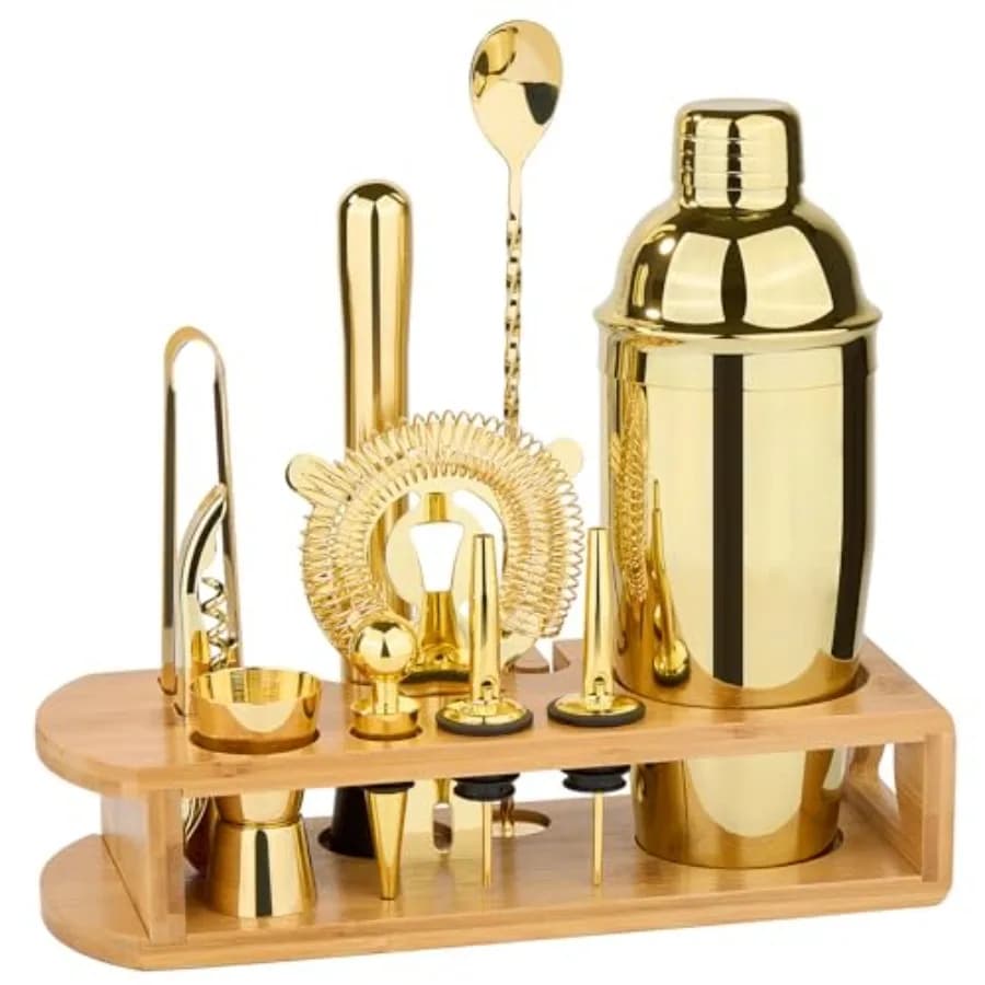 Cocktail Shaker Set Bartender Kit:12-Piece Bar Tool Set with Bamboo Stand Bars Set with All Practical Bar Accessories, for Drin