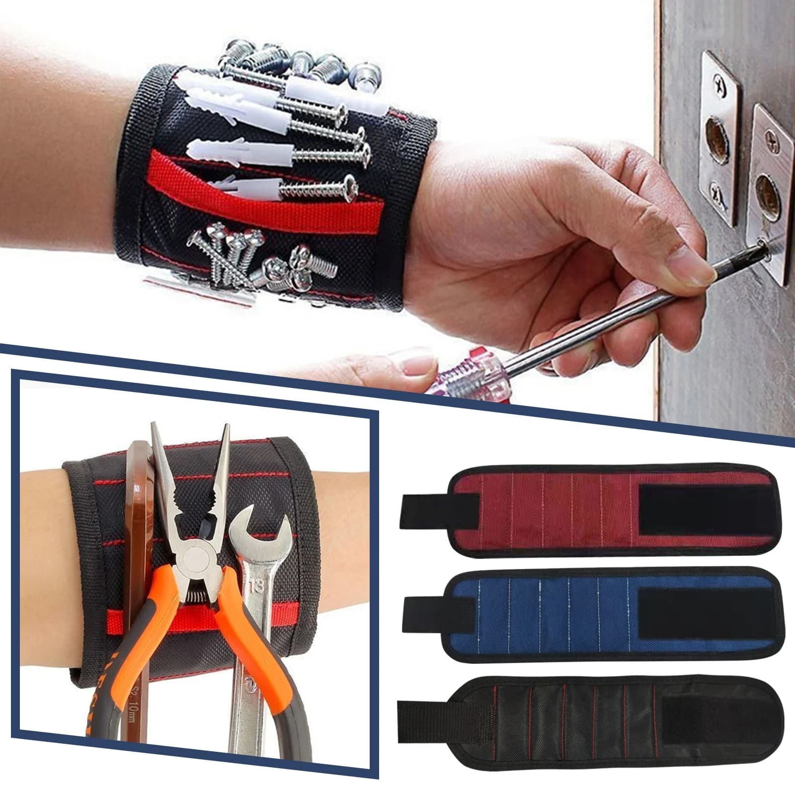 Il braccialetto magnetico con magneti super resistenti contiene viti, chiodi, punta da trapano. Design unico per il supporto del polso, regali fantastici e pratici gadget