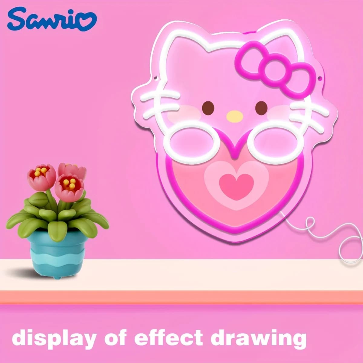 Insegna al Neon LED Hello Kitty con Cuore per Decorazione Camera da Letto, Regalo Romantico per San Valentino, Illuminazione Artistica da Parete Kawaii