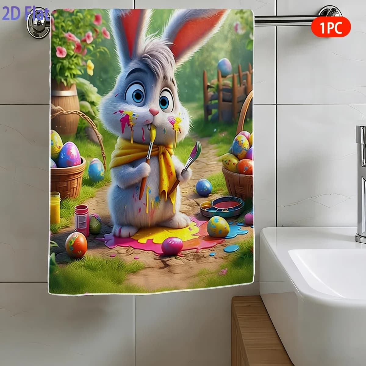 Asciugamano da Bagno con Stampa di Coniglietto Pasquale e Uova, Motivo Festivo Primaverile, Morbido Asciugamano in Microfibra per Bagno, Spiaggia, Viaggi, Regalo di Pasqua per Bambini