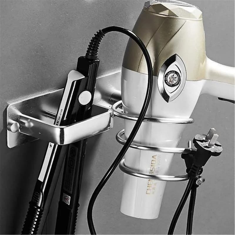 1Pc Wall Mounted Bathroom Black Hair Dryer Holder Space Saving Aluminum Straightener Storage Shelf Accessories