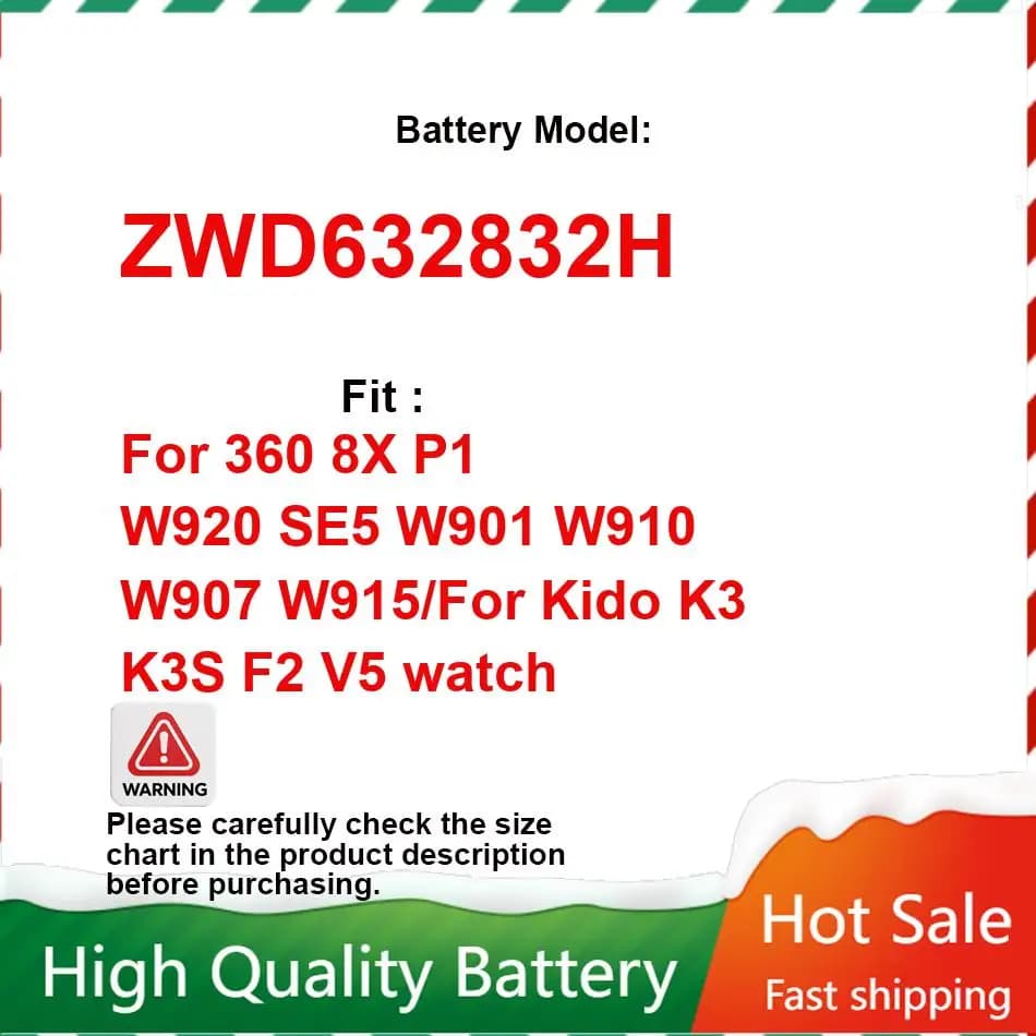 Batteria per smartwatch per bambini 800mAh per Kido K3 K3S F2 V5 per 360 8X P1 W920 SE5 W901 W910 W907 W915 ZWD632832H Batteria sostituibile