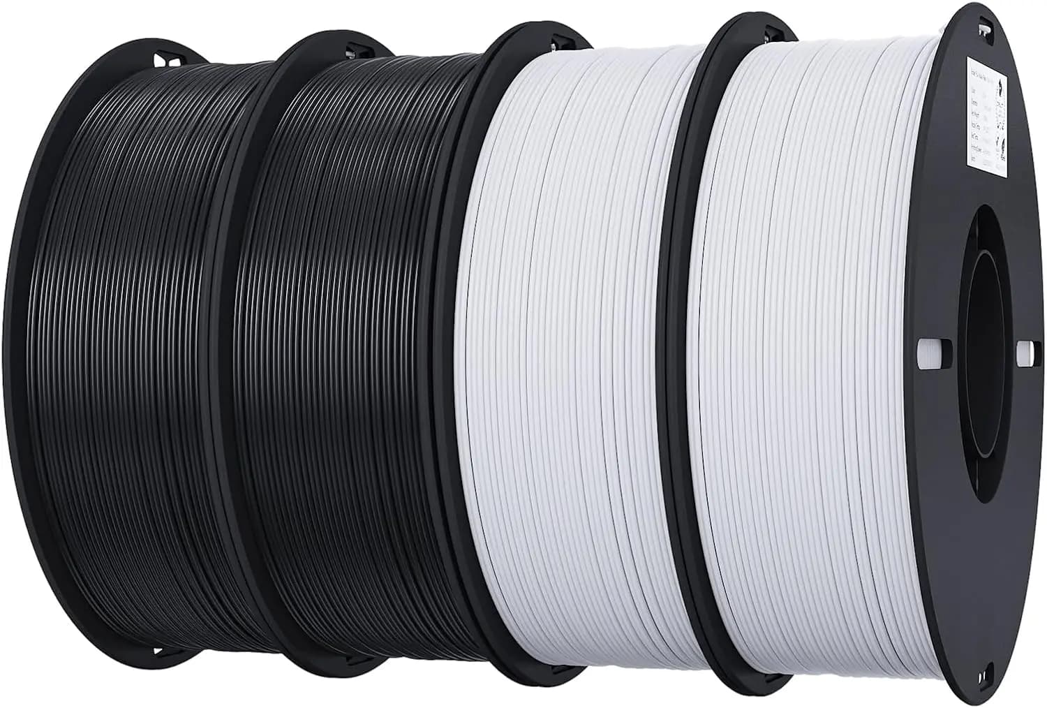 Confezione da 4 bobine di filamento PLA da 1,75 mm, 4 kg (1 kg per bobina) per stampante 3D, bianco e nero, +/- 0,02 mm