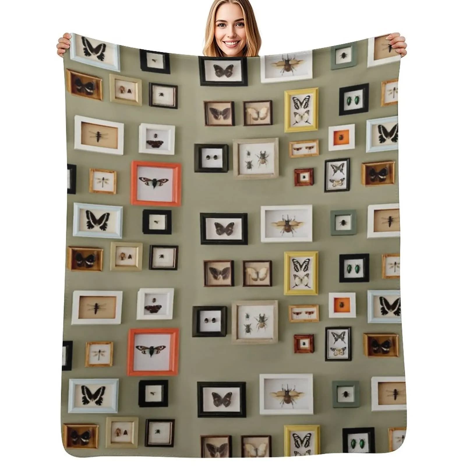 Soft cover with frame for insect themed photo, wall blanket for air conditioning, for office and house