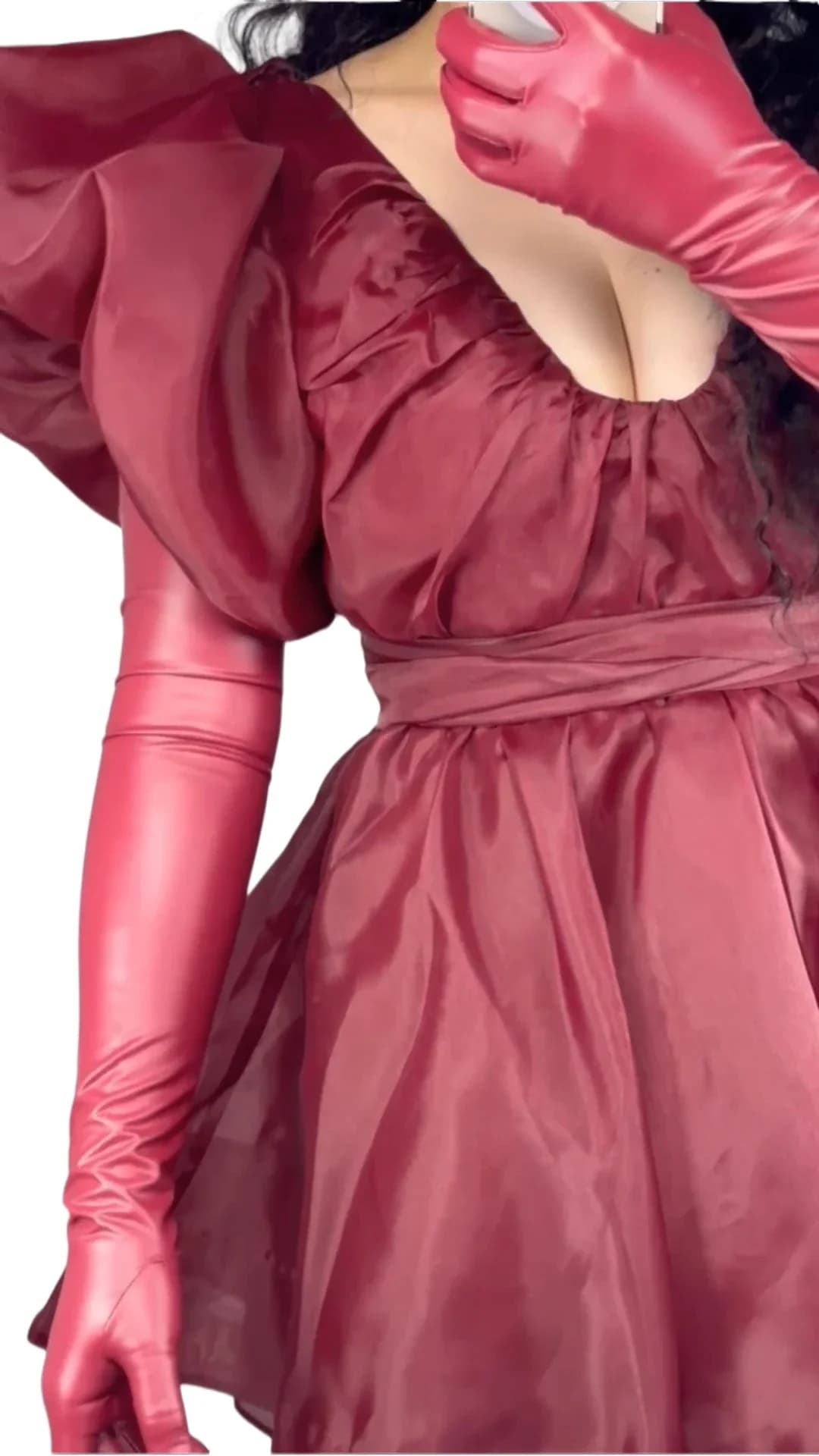 Guanti Lunghi in LATEX Bordeaux per Donna, Guanti Sottili ed Elastici in Finta Pelle Rossa Vino, 70cm, per Danza, Feste, Matrimoni e Costumi
