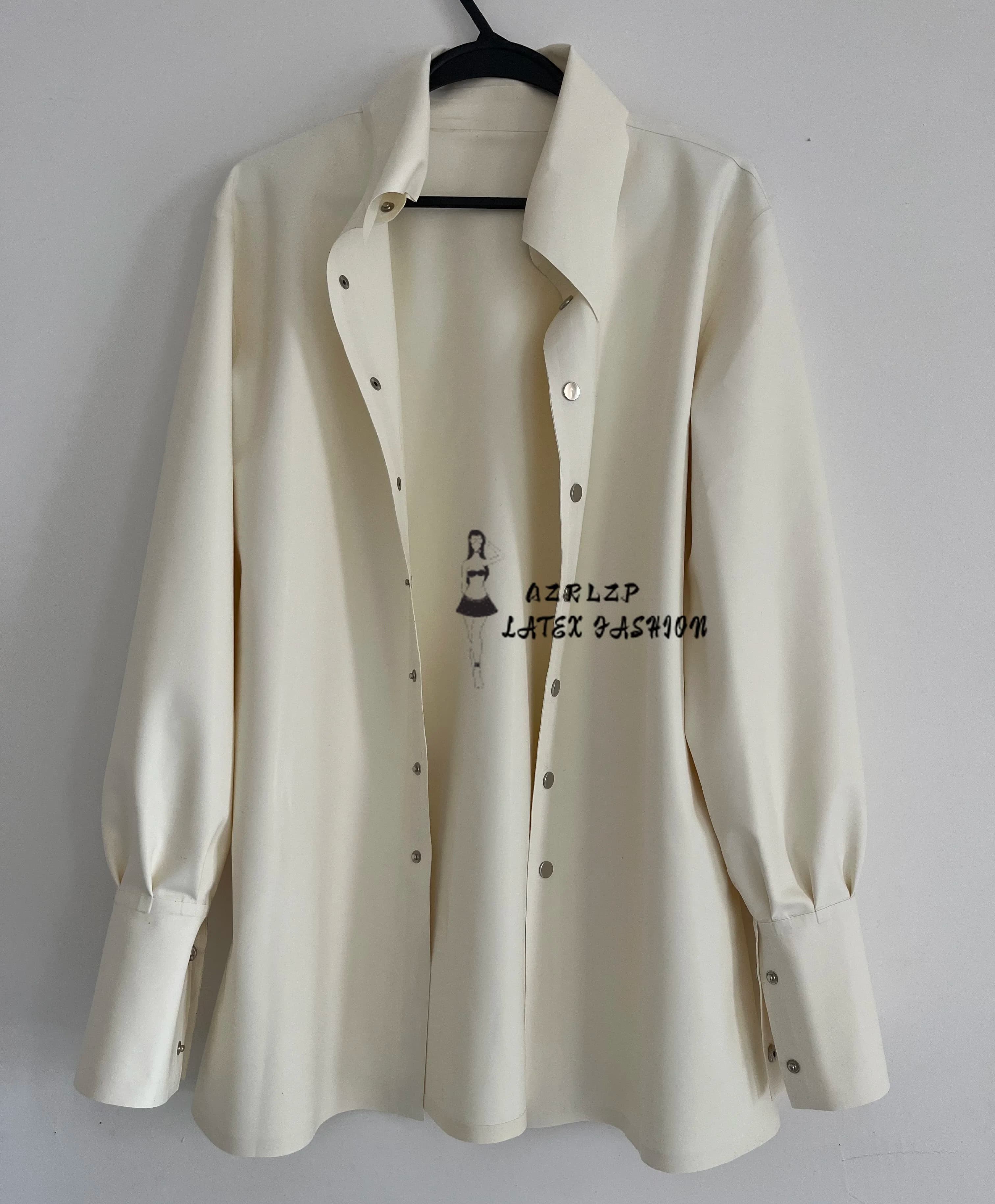 Camicia da uomo con risvolto in lattice e top casual in gomma con abbottonatura a maniche lunghe