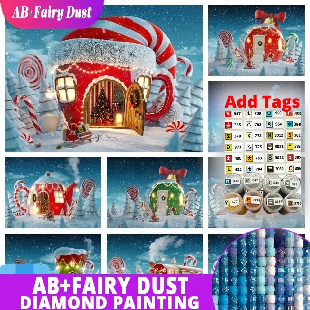 With Symbol Sticker AB Fairy Dust Drills Diamond Painting Christmas Village Houses New Diamond Landscape Art Rhinestones Home De