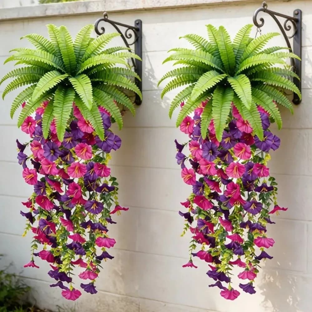 UV Resistant Artificial Morning Glory Vine Lush Leaves Real Touch Fake Fern Hanging Plants Realistic 75cm Simulated Flowers Vine