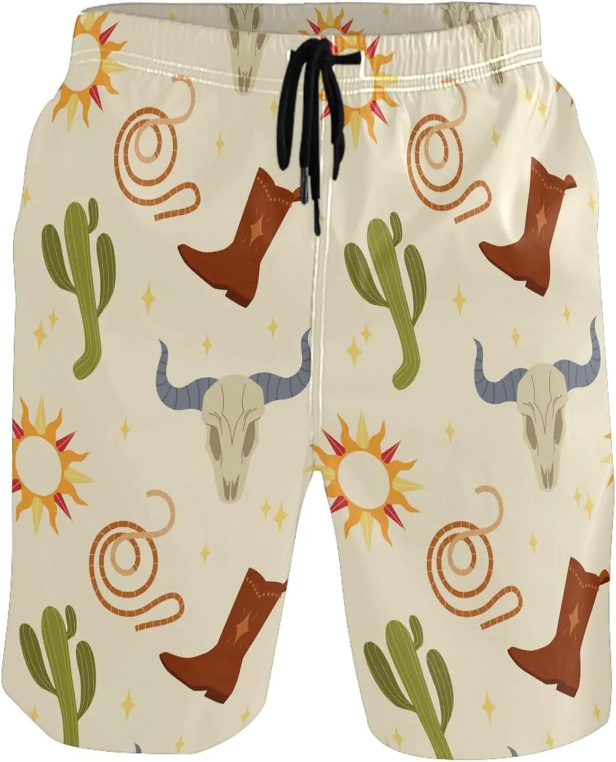 Cactus Western Men's Swim Trunks America Tribal Texas Cowboy Wild West Quick Dry Bathing Suits Beach Holiday Party Swim