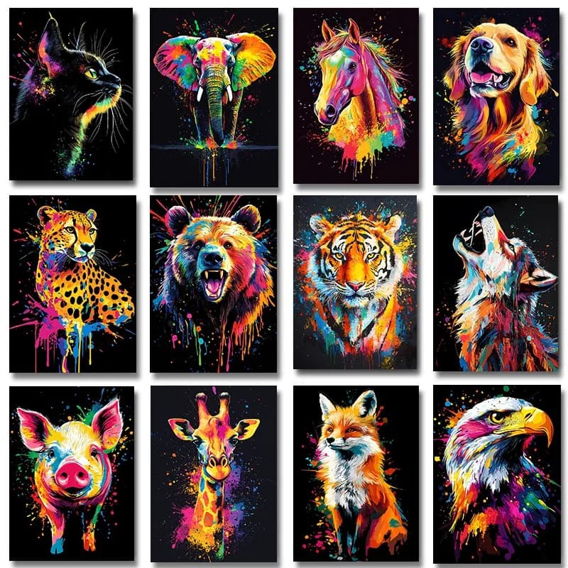 Watercolor Animals Canvas Paintings Cat Bear Wolf Panda Lion Horse Rabbit Fox Tiger Graffiti Wall Art Posters Prints Home Dec