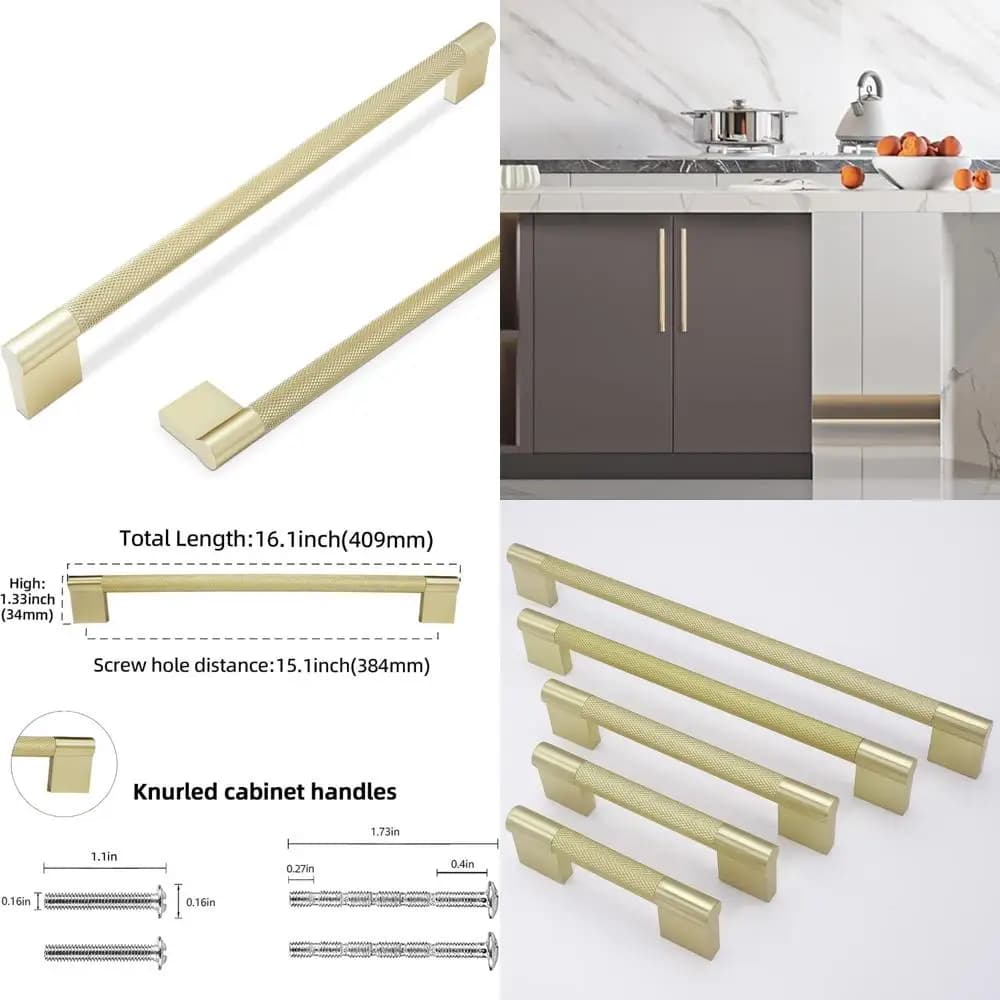 Maniglie per mobili da cucina in ottone spazzolato da 15 pollici - Maniglie zigrinate dorate per cassetti e ante, ferramenta da cucina premium