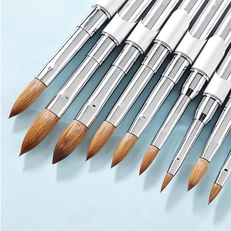 1 Pennello per Unghie in Puro Kolinsky, Argento, per Gel UV, Nail Art, Estensione, Manicure, Pennello per Pittura e Disegno