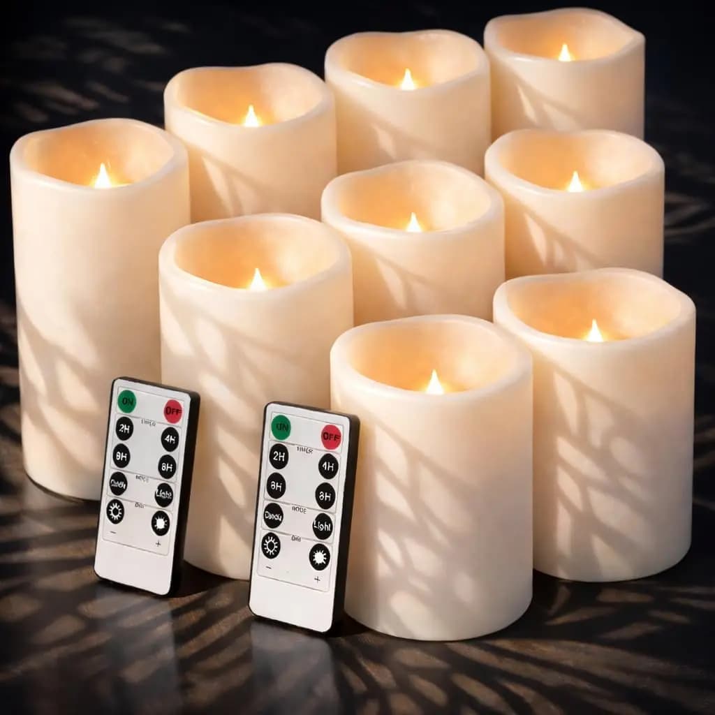 LED Candles Waterproof Column with Remote Control and Timer, Set of 9 Electric Candles Tremolanti for Patio, Weddings, Easter Decorations