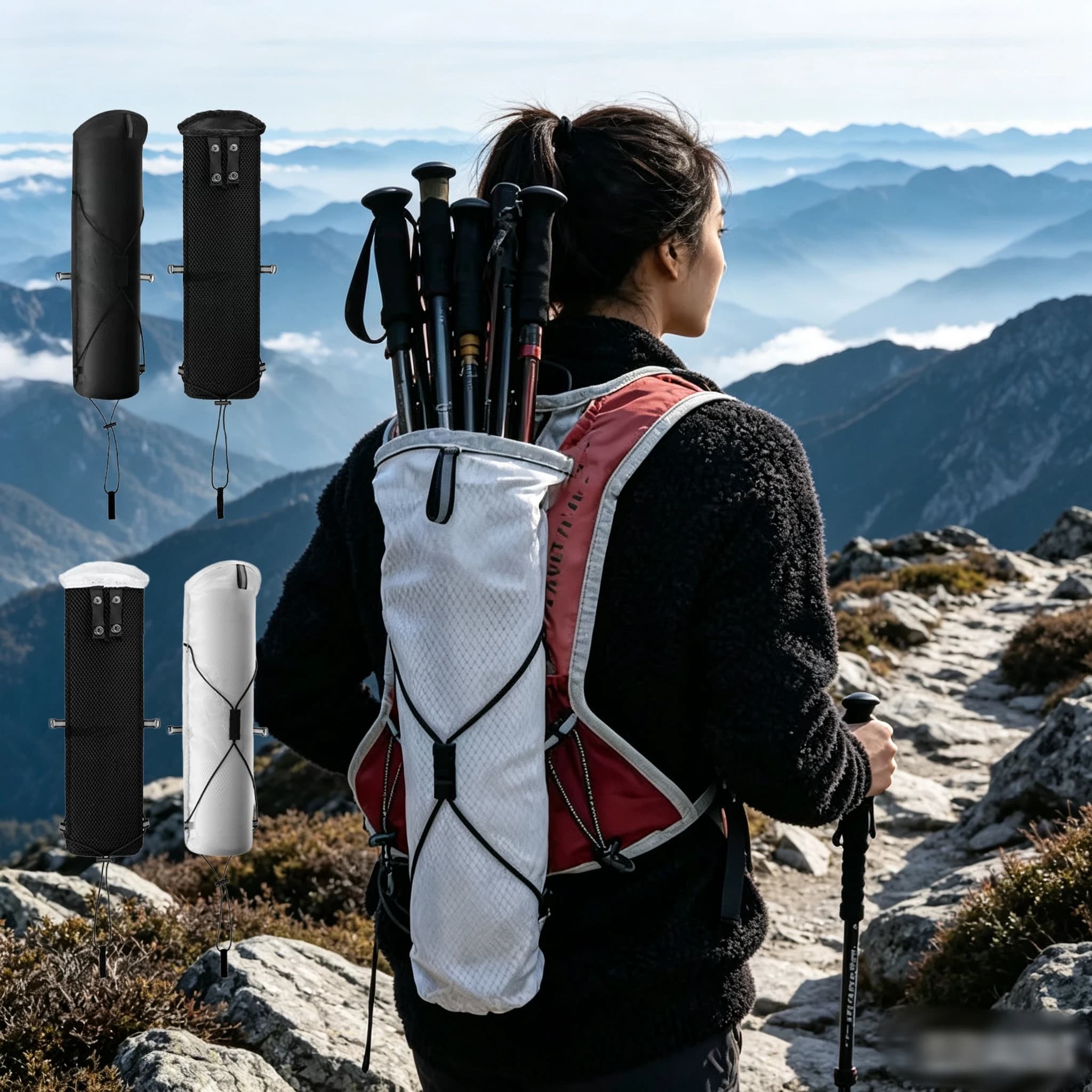 Outdoor Hiking Cane Storage Bag Hiking Equipment Bag Lightweight Trekking Poles Bag for Running Vest Backpack