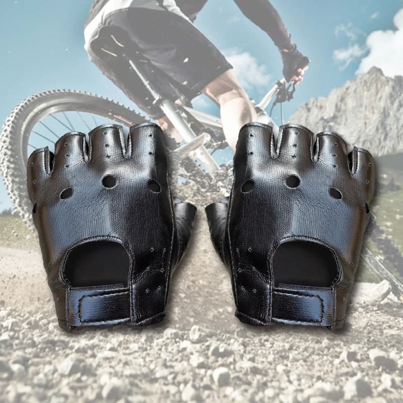 1 Pair Men's Leather Half Finger Gloves - Breathable Half-Finger Gloves for Motorcycle, Driving, Gym & Outdoor Sports