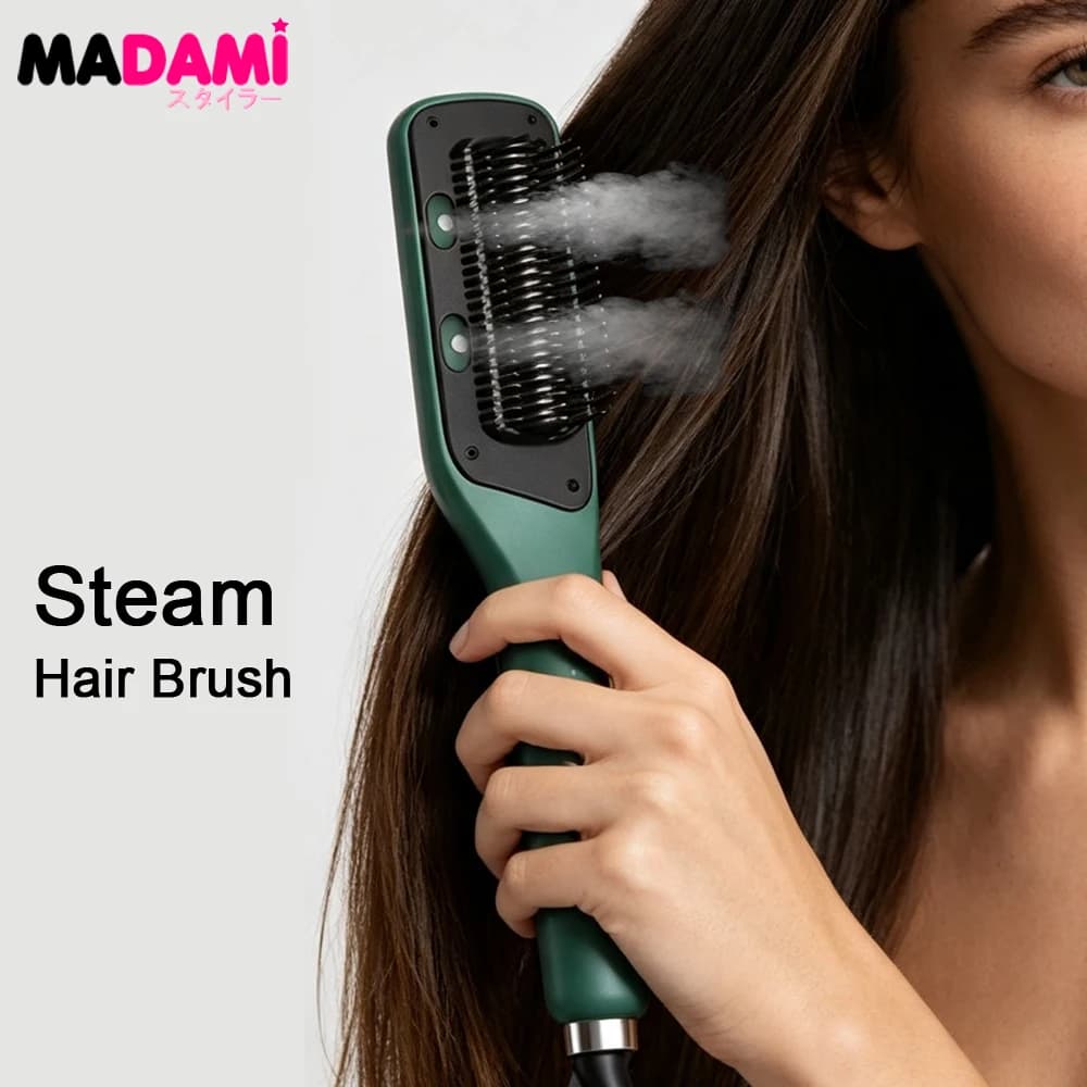 Steam Hair Straightener Brush 2‑in‑1 Hot Hair Comb 30s Fast Heating Anti‑Scald Straightening Curling Iron for Women Hair Care