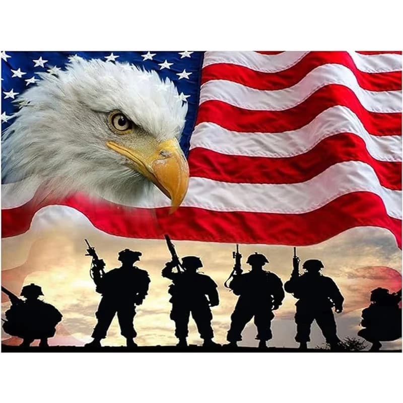 DIY Patriotic Eagle Soldier Diamond Painting, Bald Eagle American Flag With Soldier For Living Room Wall Decoration Gift