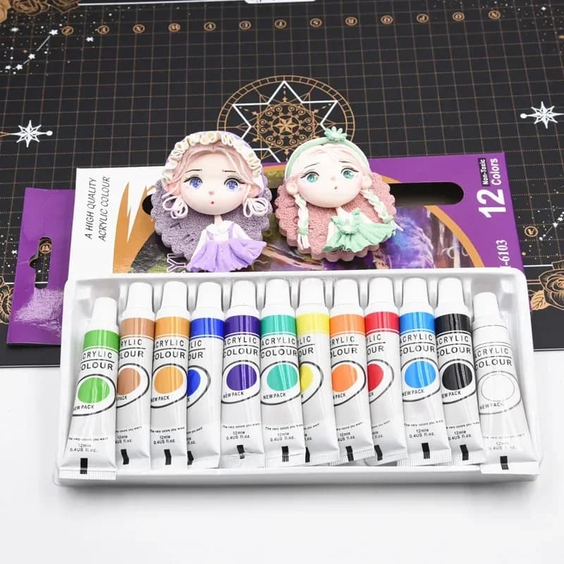 12ml/ Bottle 12-color High-quality Acrylic Paint Clay Eyes DIY Ultra Light Clay Doll Face Painting Watercolor Paint Set