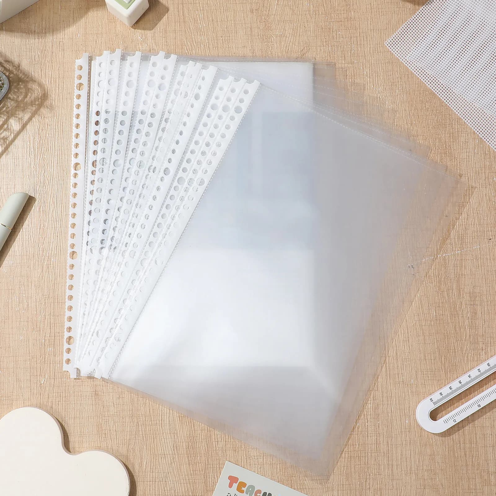 100 Pezzi Buste Trasparenti A4 per Cartelle, Tasche Interne per Documenti con 30 Fori, Protezioni per Fogli Sciolti, Custodie per Archiviazione