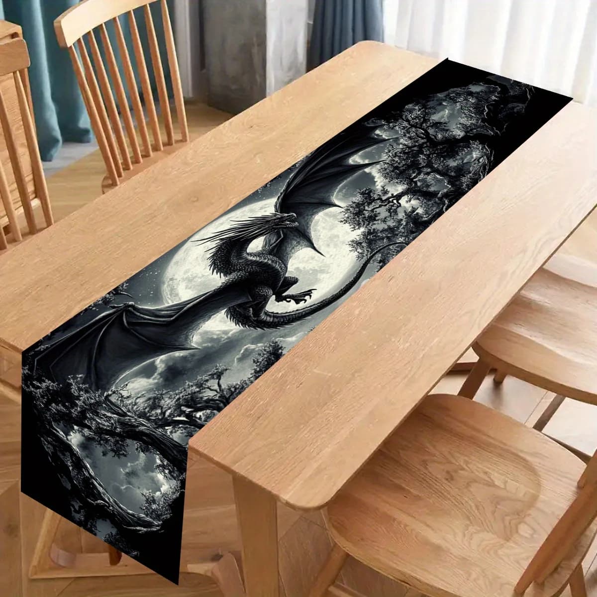 Runner da tavolo con drago scuro, decorazione da pranzo in fantasia gotica, decorazione da tavolo per cucina, sala giochi, feste a tema medievale