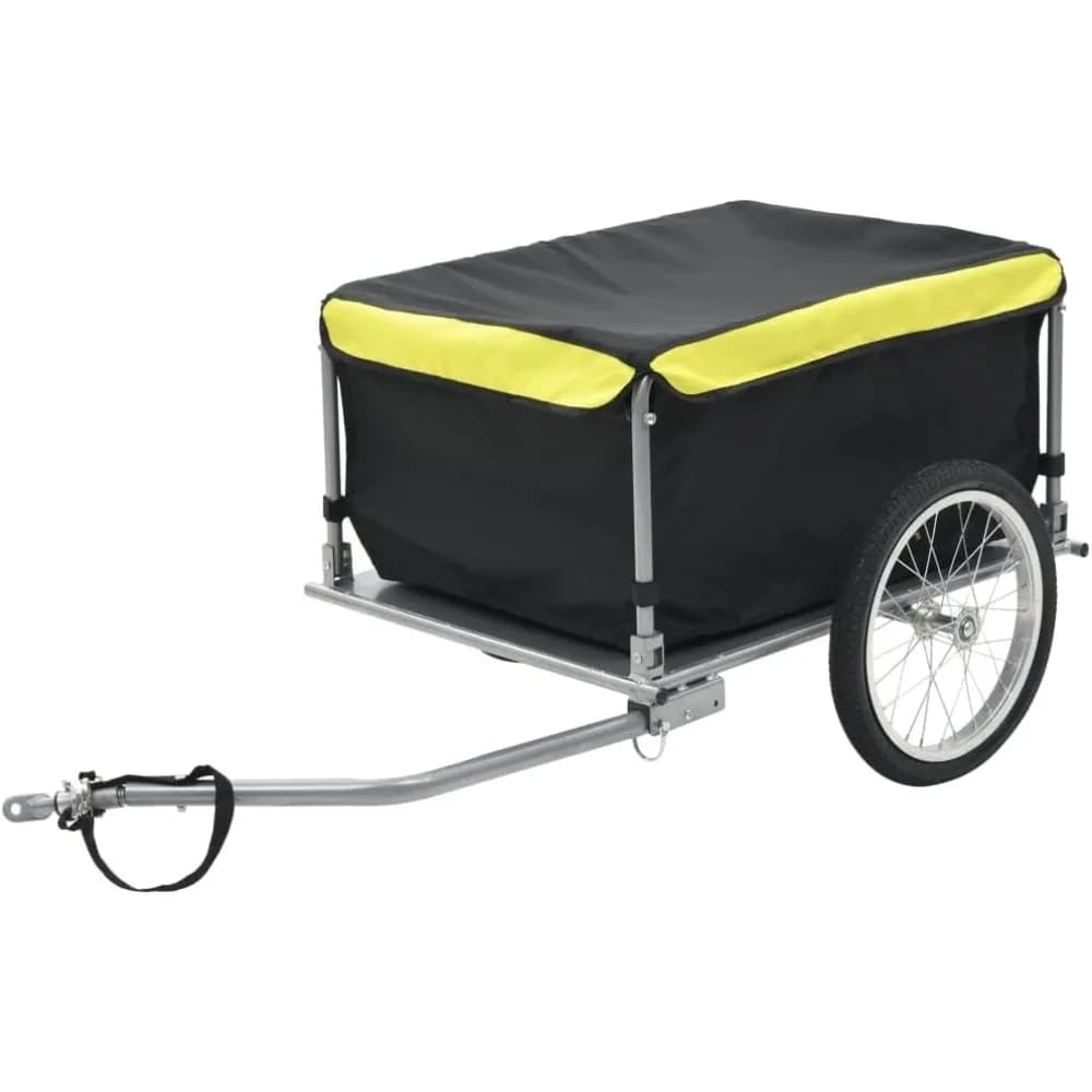 Rimorchio per bici pieghevole con copertura antipioggia e cestino da carico rimovibile per biciclette a due ruote