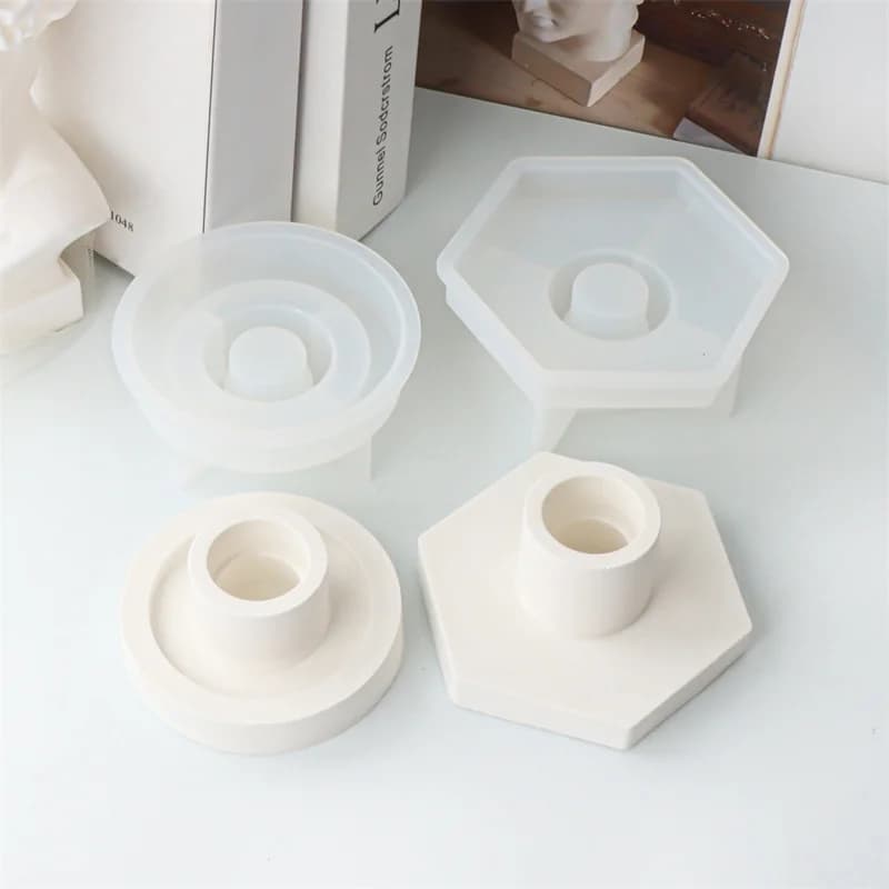 Round Auction Candle Holder Silicone Print Wallet Hexagonal Do-it-your Cement Gesso Mould Resin Epoxy Crafts Home Decorations