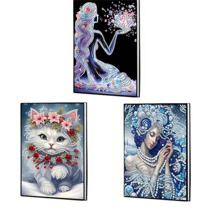 1pc DIY Cats Diamond Art Painting Notebooks Journal PU Leather Crystal Rhinestone Notebook without Line for Writing Drawing