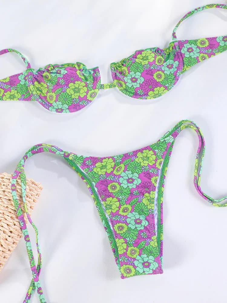 ZRTAK 2026 Bikini Set with Laccetti, Swimwear with Cups, Print, Bow, Micro Sexy Women's Bikini
