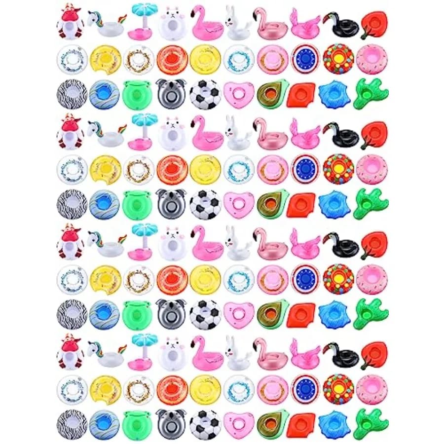 Pool drink floats for adults: inflatable cup holders PVC material pastel pink and white 120-pack summer party supplies with fla