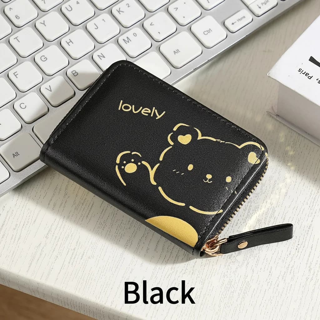 Portacarte compatto con stampa di cartoni animati, custodia per carte con cerniera, multi-slot, per studenti, borsa da giorno per uscite quotidiane