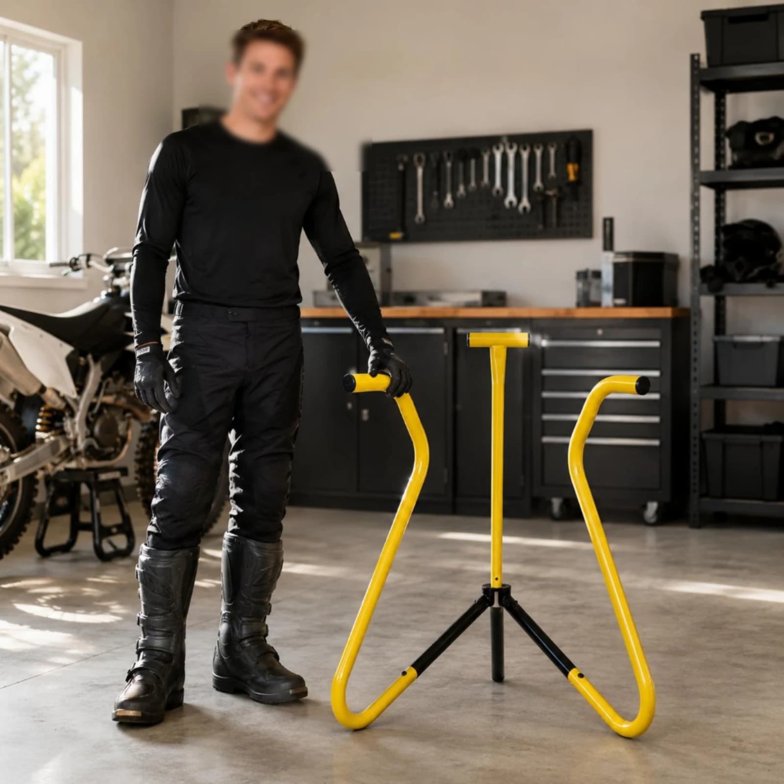 Supporto Portatile per Lavaggio Stivali da Moto, Accessorio per Veicoli Facile da Montare con Circolazione d'Aria per Garage