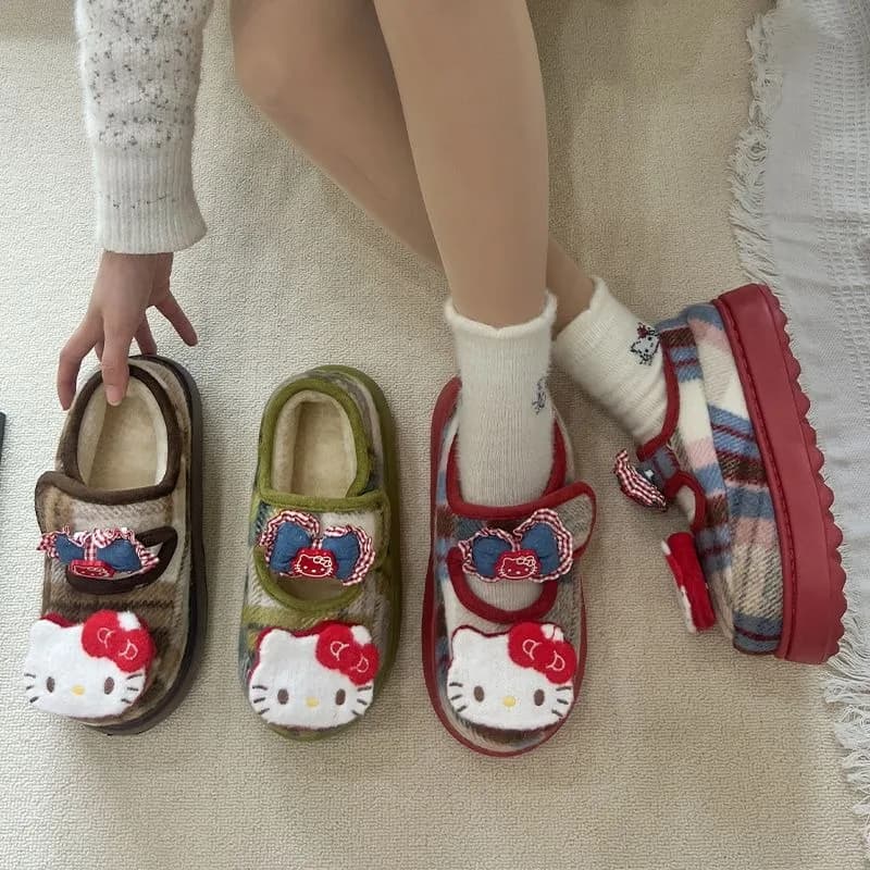 Pantofole in Peluche Kawaii Sanrio Hello Kitty Autunno Inverno 2026 Nuove con Cinturino Regolabile in Velcro Comode per Casa e Esterni Anime Carine