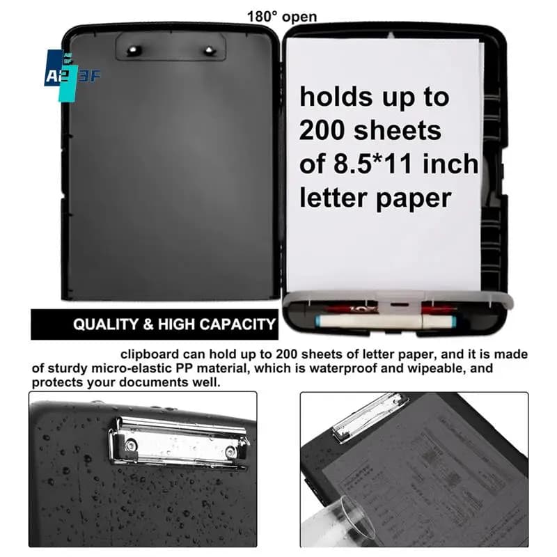 A23F-Clip Board Organizer Portablocco con portaoggetti Portablocco per infermieri Cartella di file pieghevole Appunti in plastica