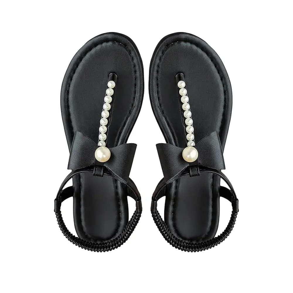 Sandali da donna con perle e cinturino a T, infradito con cinturino elastico alla caviglia, sandali piatti per la spiaggia e matrimoni