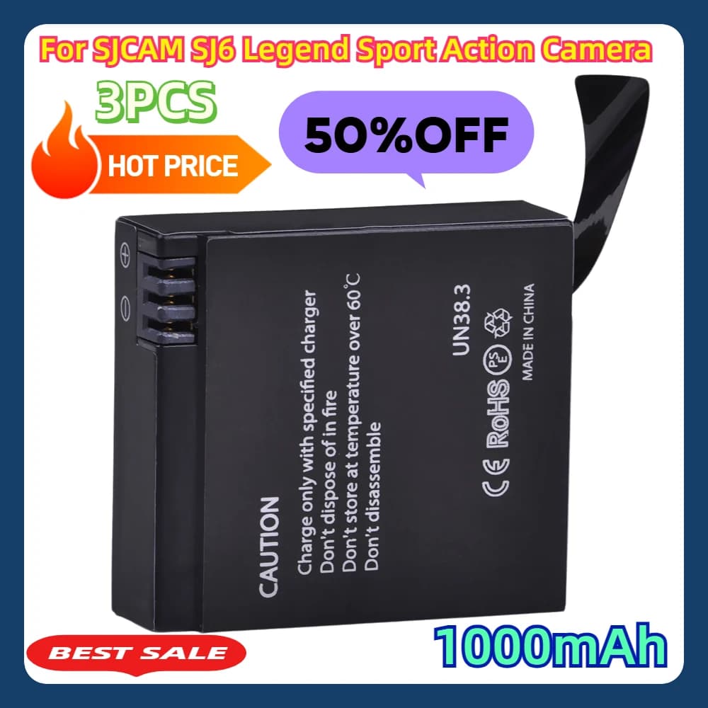 Accessori per Fotocamera Sportiva SJCAM SJ6 Legend, 3 Batterie da 1000mAh