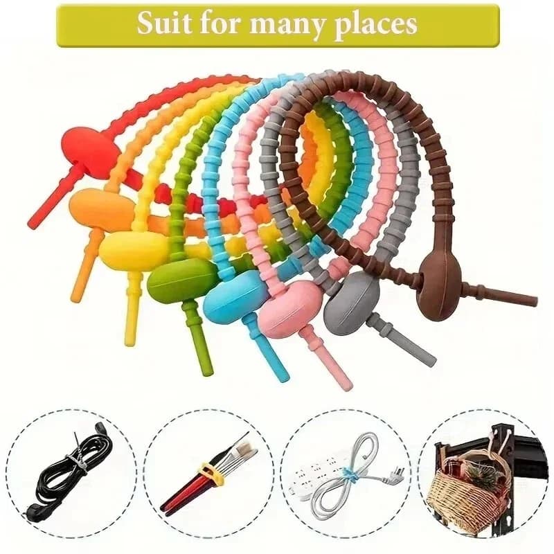 10-20PCS/Lot 15CM premium silicone cable tie organizer, color cable tie twisted wire fixed headphone cable keychain cable tie