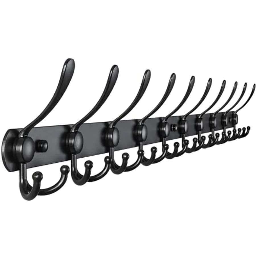 Wall hanger - 96 cm long storage bar with 10 Hooks Tri-Gancio, Robusta, for Hanging Coats, Hats, Clothes and Accessories