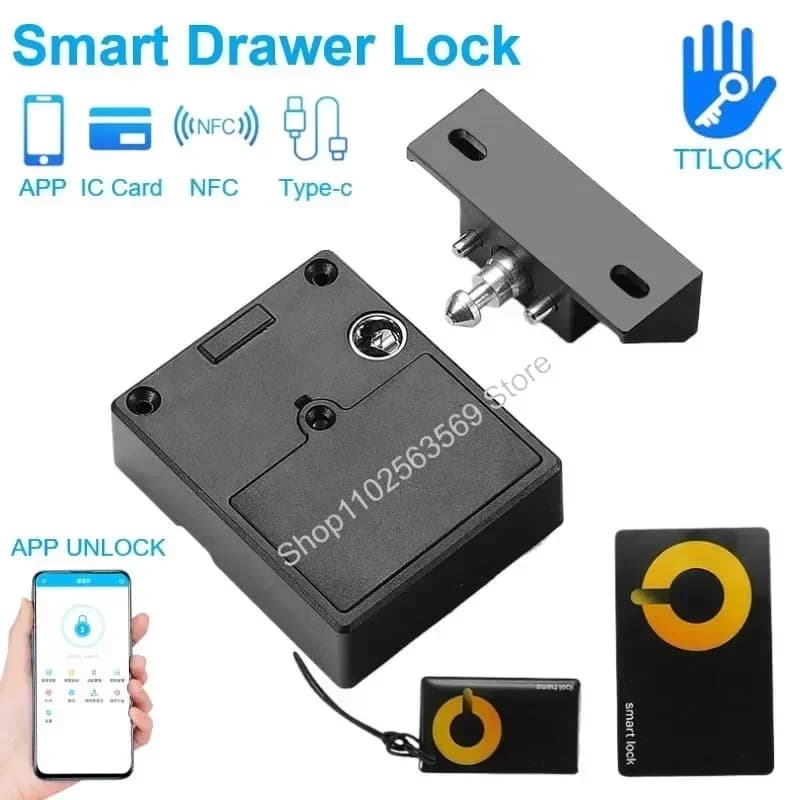 TTlock Smart Serratura per porta in legno Serratura elettronica invisibile senza chiave Scheda IC App NFC Sblocco remoto Armadietto Armadietto Cassetto Serrature intelligenti