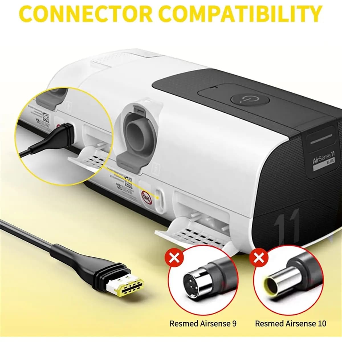Caricabatterie per Auto BHBL 12V-24V per AirSense 11, AirSense 11 AutoSet/Elite, Adattatore DC AirMini, Cavo di Alimentazione Sostitutivo