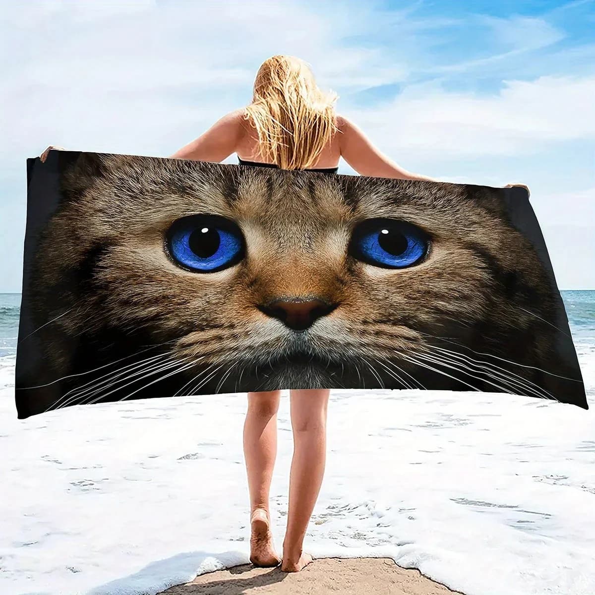 Telo mare con motivo a occhi di gatto, protezione solare e antivento, adatto per spiaggia, piscina, campeggio, viaggi, coperta da spiaggia