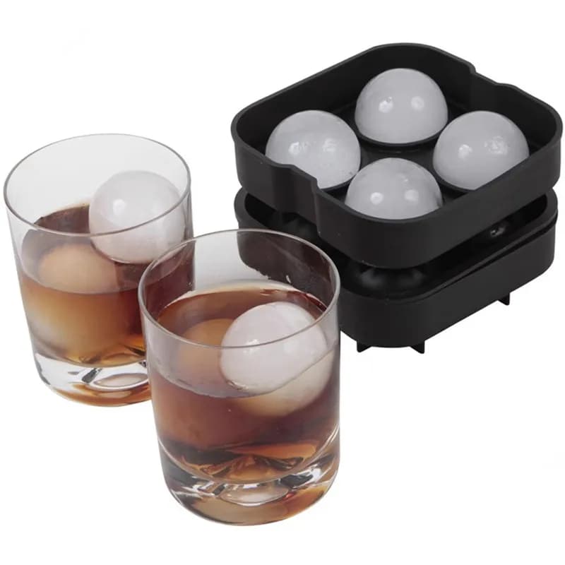 Stampo per ghiaccio Stampo per vassoio per cubetti di ghiaccio in silicone Stampo per palline di ghiaccio a forma di palla - Vassoio per ghiaccio in silicone flessibile nero - Stampi 4 x 4,5 cm