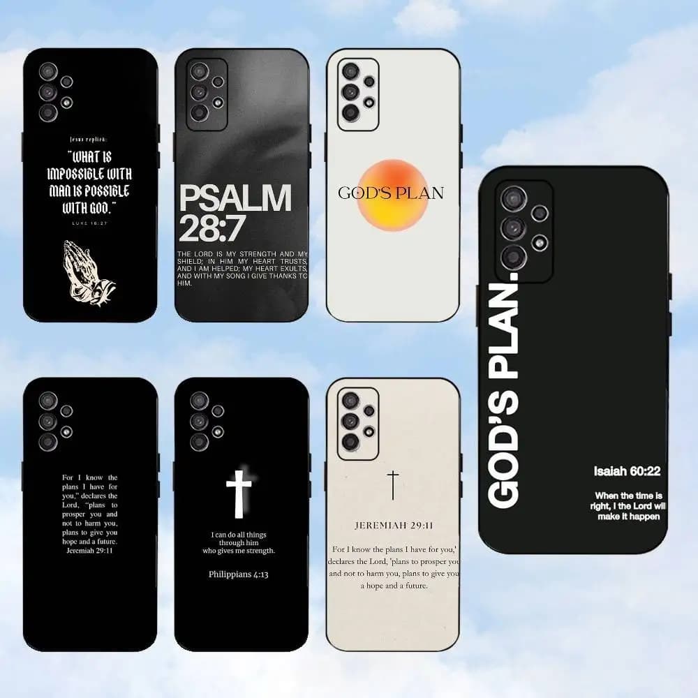 Gods Plan Jesus Bible Verse Phone Case For Samsung S25,S24,S23,S22,S21,S20,S10,Ultra,Plus,Lite,FE,Soft Silicone Black Cover