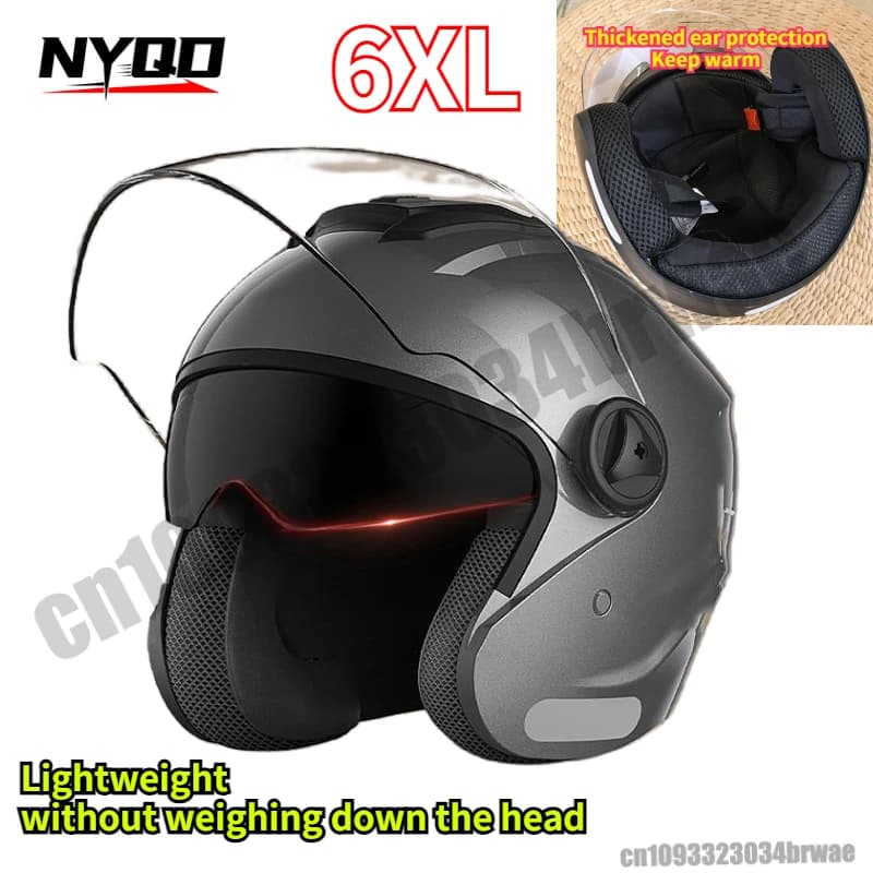 Casco caldo extra large per veicolo elettrico Protezione casco moto elettrico Mezzo casco invernale Circonferenza della testa grande 75 cm