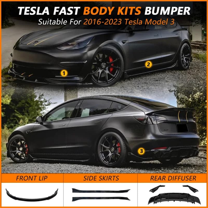 Tunning Gloss Opaco In Fibra di Carbonio Per Tesla 2016-2023 Modello 3 Paraurti Labbro Posteriore Labbro Gonna Laterale Accessori Auto strumenti Veloce Body Kit