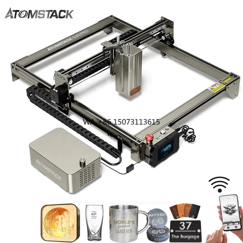 ATOMSTACK A40 S40 X40 Pro 210W Controllo WIFI con catena del serbatoio assistita ad aria Taglio del legno Tag per cani Macchine per incisione laser per gioielli