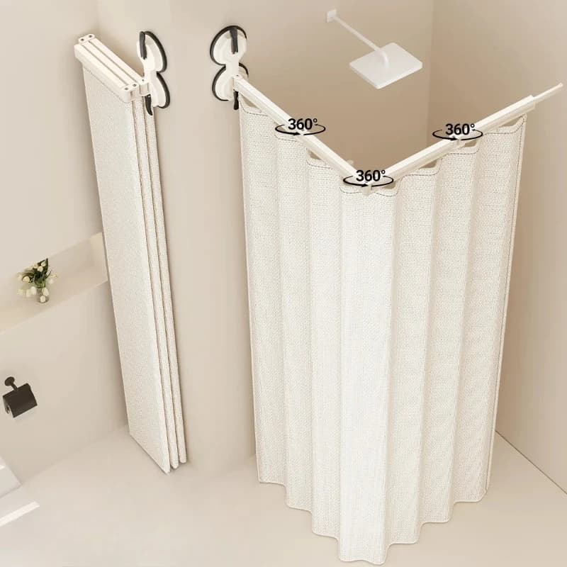 ‌ Tenda da doccia impermeabile con ventose - Divisorio da bagno pieghevole senza trapano sospeso, salvaspazio per la separazione a umido/secco