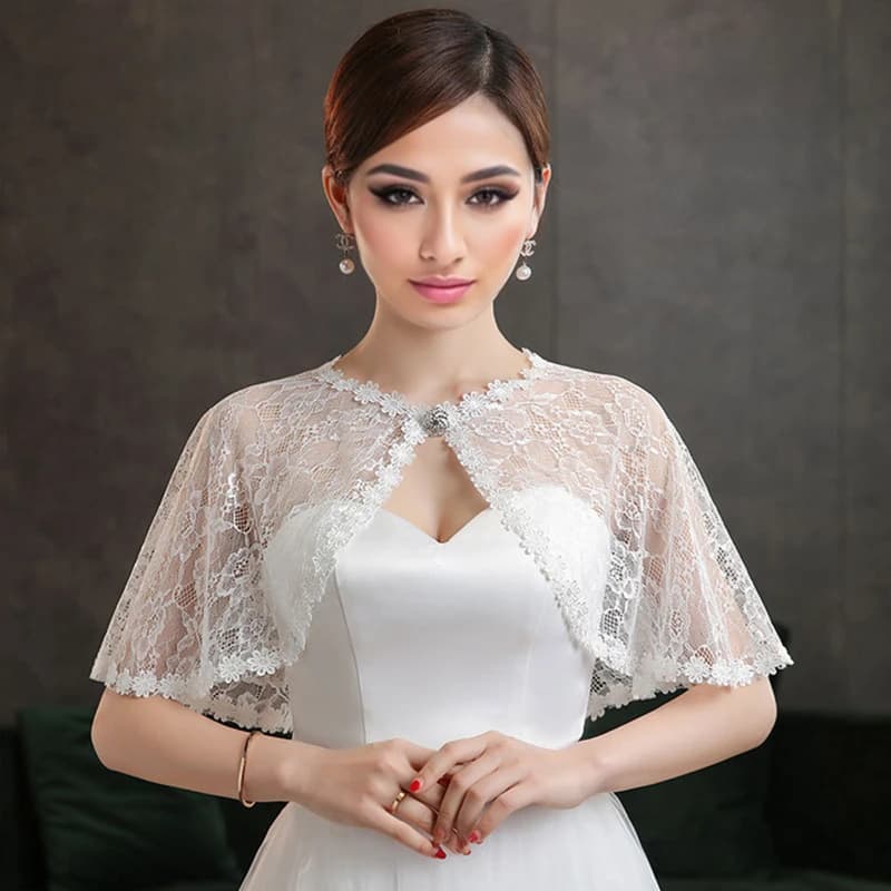 Floral lace wedding slides with wrapping shoulder for girls, summer slim evening dress, dug shoulder covers, mantle accessories
