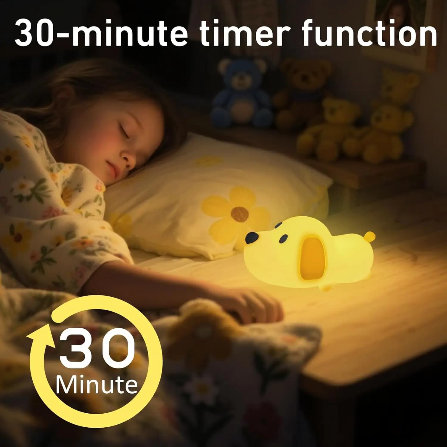 Lampada da notte a forma di cucciolo, lampada da scrivania con timer, lampada da comodino ricaricabile, regolazione luminosità touch. Ideale per l'arredamento della casa. Il miglior regalo di compleanno/festività.