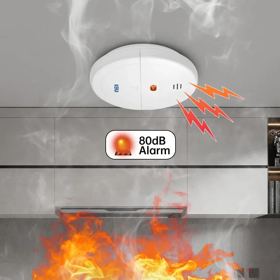 KERUI S20 Sensore di fumo Rilevatore di fumo domestico wireless 80db Protezione antincendio Sensori pompiere Negozio Sistema di allarme di sicurezza domestica